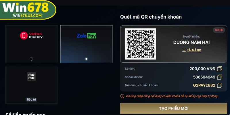 Sử dụng ví điện tử để nạp tiền WIN678 chỉ 10 giây là hoàn tất
